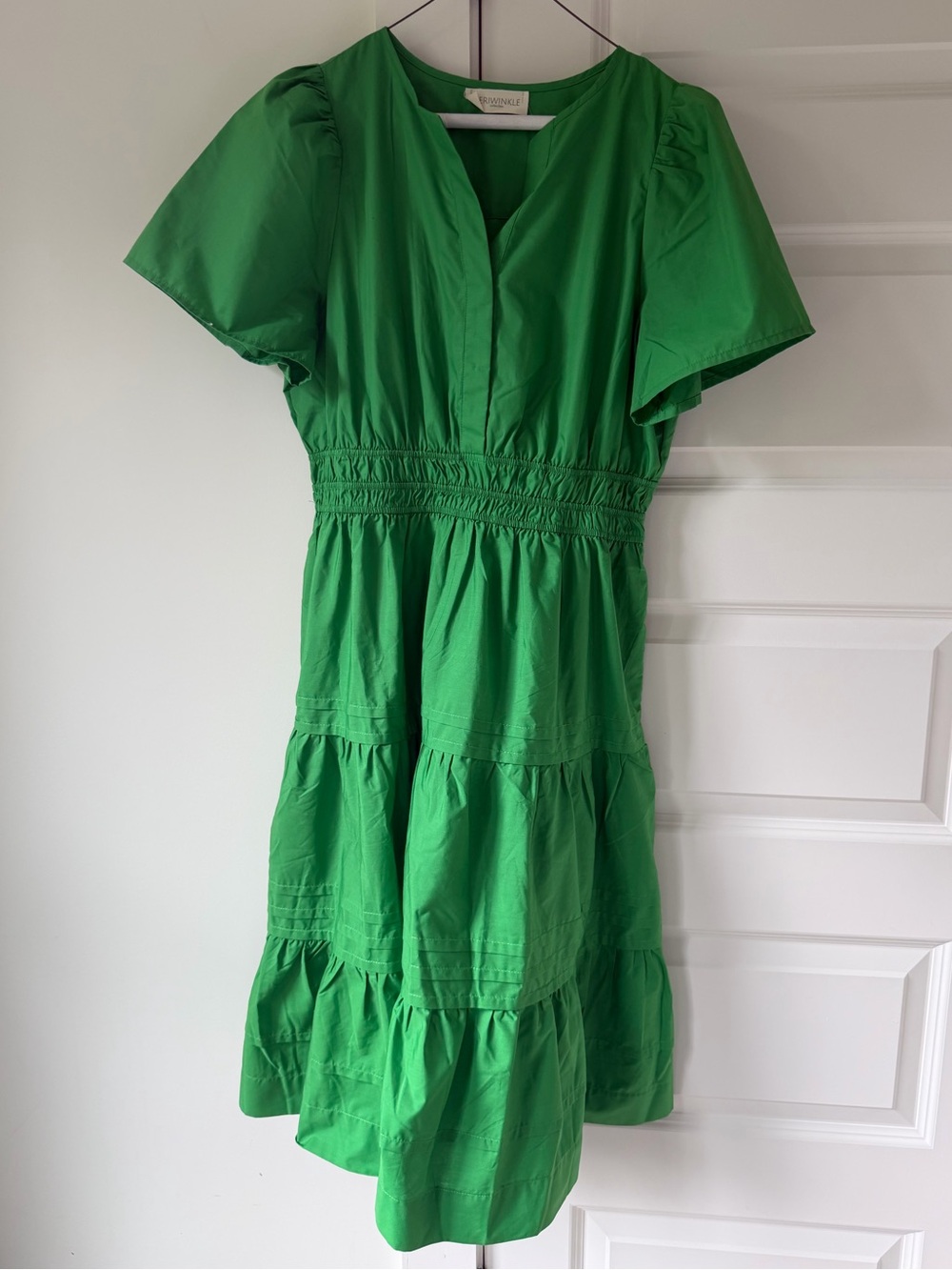 Periwinkle Collection Green Tiered V-Neck Midi Dress